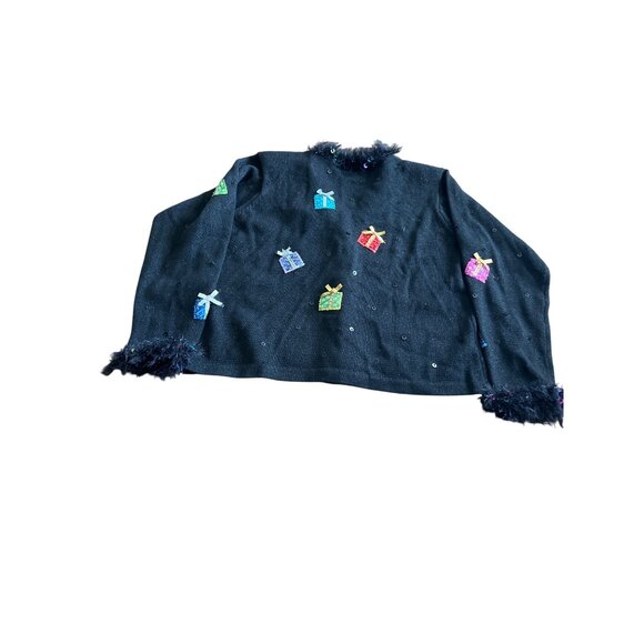 Design Options by Philip & Jane Gordon black Christmas packages sweater size L - Picture 2 of 10